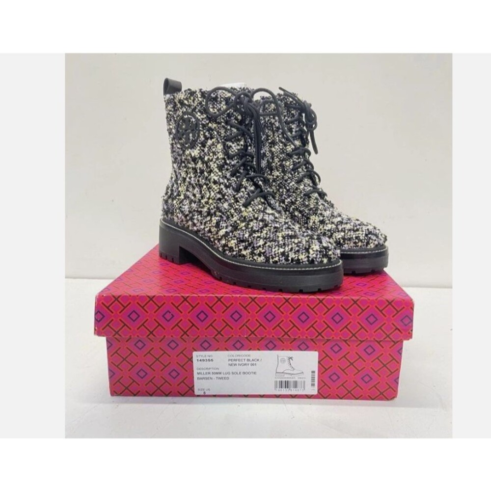 Tory Burch Black and White Combat Boots